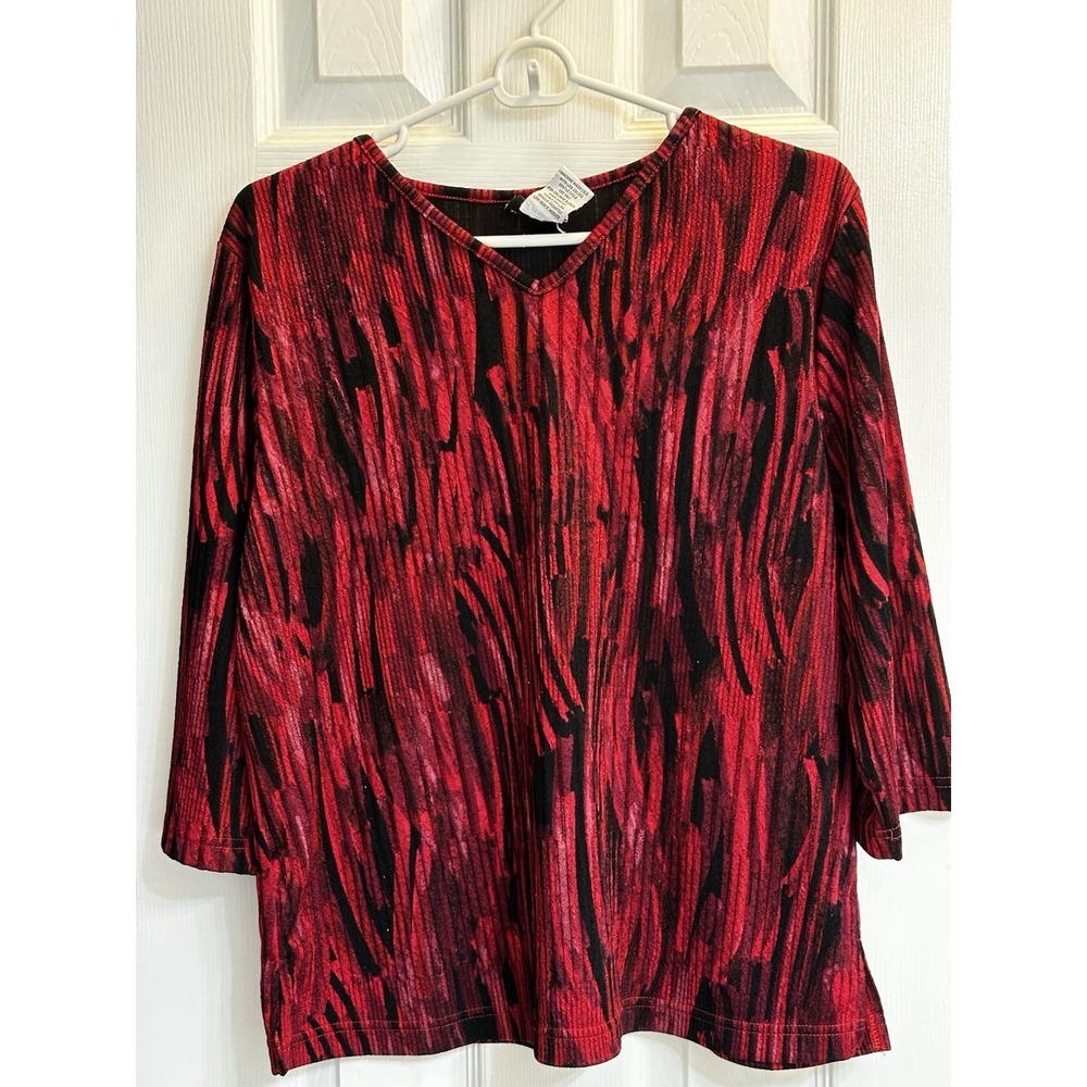 BonWorth Women's Petite Medium 3/4 Sleeve Artsy Red And Black Design